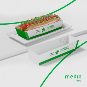 Embalagem Hot Dog (Personalizada) Papel Supremo 300g ou Kraft Personalizado 4x0 ou 4x4 cores (Frente e verso Colorido) Sem Verniz Corte Especial Anti-Gordura (Opcional)